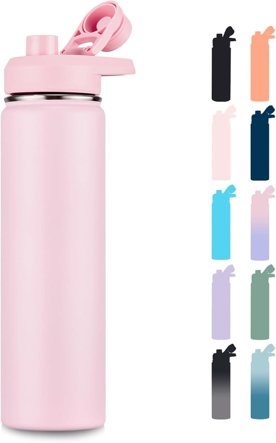 Insulated Water Bottle with Handle, 304 Stainless Steel Water Bottles with Wide Mouth, Double Wall Vacuum Sports Water Bottle, BPA Free, Keep Cold and Hot, 18 Ounces, Black/Gray