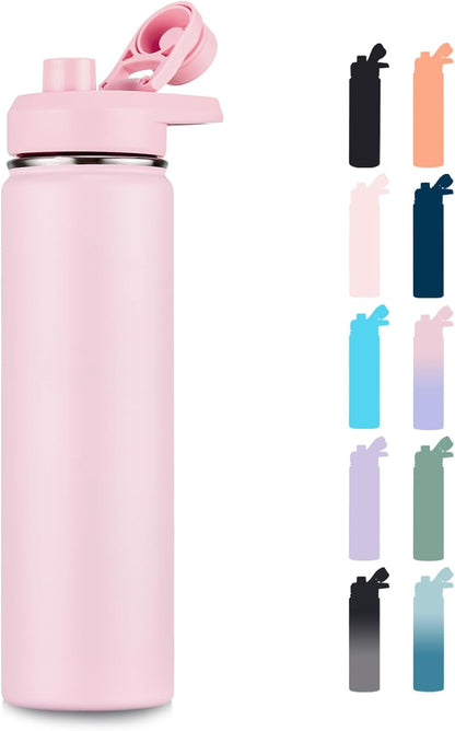 Insulated Water Bottle with Handle, 304 Stainless Steel Water Bottles with Wide Mouth, Double Wall Vacuum Sports Water Bottle, BPA Free, Keep Cold and Hot, 18 Ounces, Black/Gray