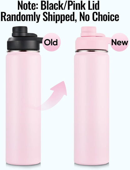 Insulated Water Bottle with Handle, 304 Stainless Steel Water Bottles with Wide Mouth, Double Wall Vacuum Sports Water Bottle, BPA Free, Keep Cold and Hot, 18 Ounces, Black/Gray
