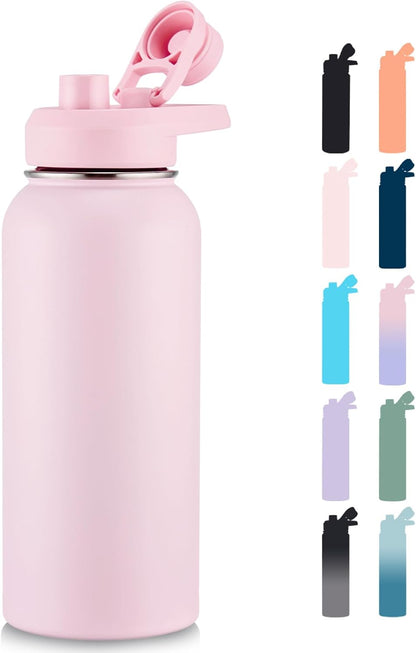 Insulated Water Bottle with Handle, 304 Stainless Steel Water Bottles with Wide Mouth, Double Wall Vacuum Sports Water Bottle, BPA Free, Keep Cold and Hot, 18 Ounces, Black/Gray