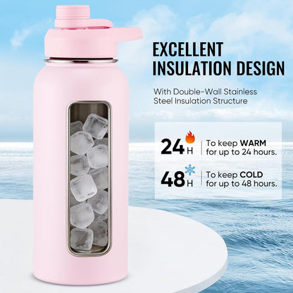Insulated Water Bottle with Handle, 304 Stainless Steel Water Bottles with Wide Mouth, Double Wall Vacuum Sports Water Bottle, BPA Free, Keep Cold and Hot, 18 Ounces, Black/Gray