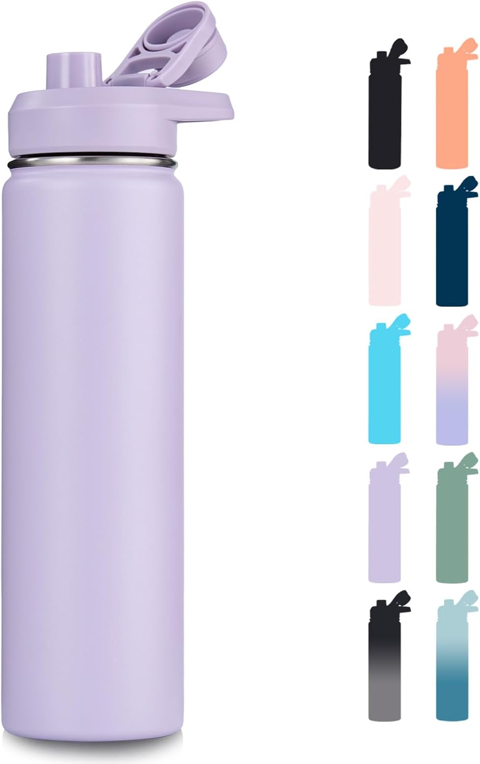 Insulated Water Bottle with Handle, 304 Stainless Steel Water Bottles with Wide Mouth, Double Wall Vacuum Sports Water Bottle, BPA Free, Keep Cold and Hot, 18 Ounces, Black/Gray