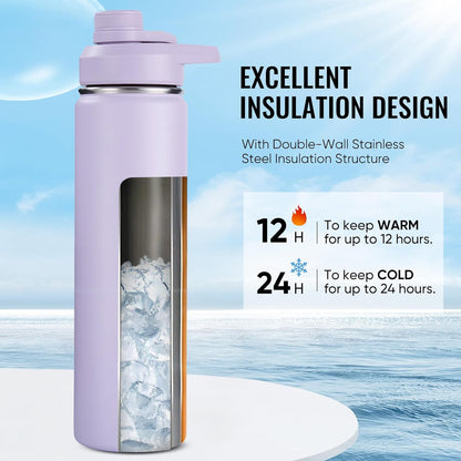 Insulated Water Bottle with Handle, 304 Stainless Steel Water Bottles with Wide Mouth, Double Wall Vacuum Sports Water Bottle, BPA Free, Keep Cold and Hot, 18 Ounces, Black/Gray