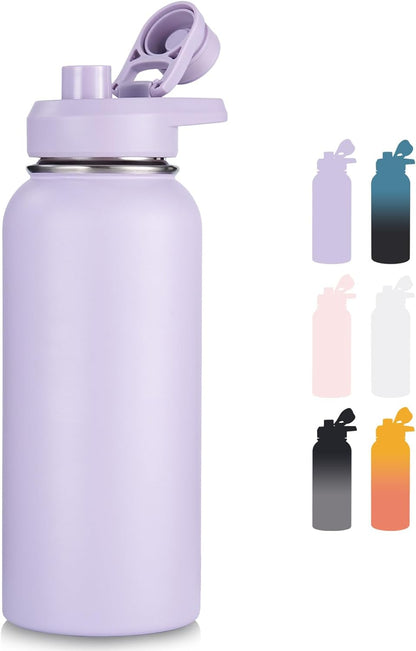 Insulated Water Bottle with Handle, 304 Stainless Steel Water Bottles with Wide Mouth, Double Wall Vacuum Sports Water Bottle, BPA Free, Keep Cold and Hot, 18 Ounces, Black/Gray