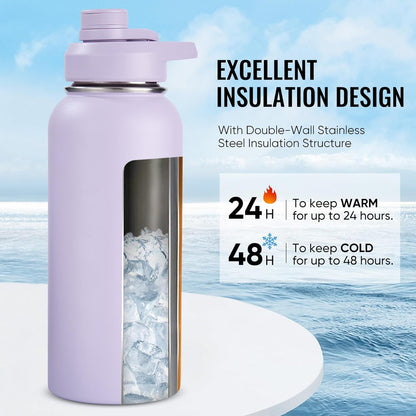 Insulated Water Bottle with Handle, 304 Stainless Steel Water Bottles with Wide Mouth, Double Wall Vacuum Sports Water Bottle, BPA Free, Keep Cold and Hot, 18 Ounces, Black/Gray