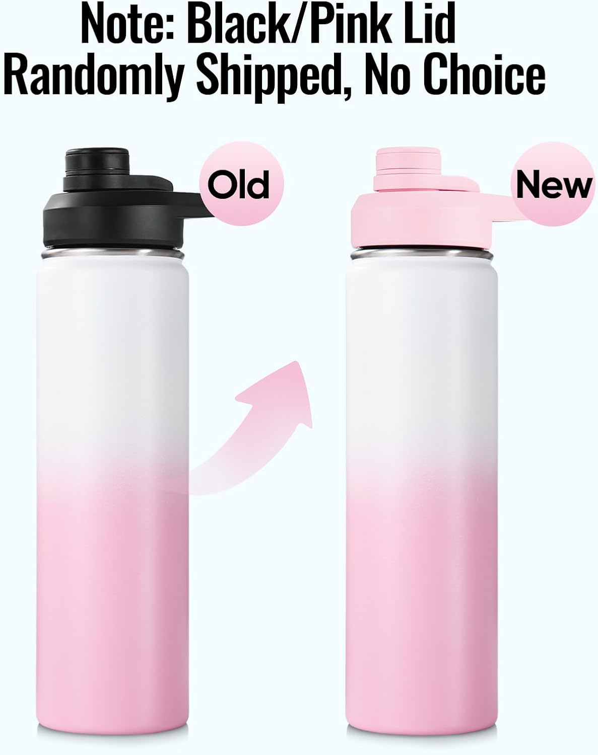 Insulated Water Bottle with Handle, 304 Stainless Steel Water Bottles with Wide Mouth, Double Wall Vacuum Sports Water Bottle, BPA Free, Keep Cold and Hot, 18 Ounces, Black/Gray
