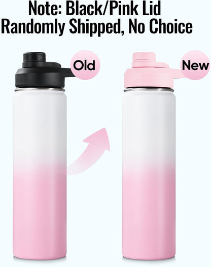 Insulated Water Bottle with Handle, 304 Stainless Steel Water Bottles with Wide Mouth, Double Wall Vacuum Sports Water Bottle, BPA Free, Keep Cold and Hot, 18 Ounces, Black/Gray