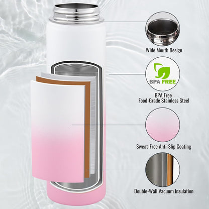 Insulated Water Bottle with Handle, 304 Stainless Steel Water Bottles with Wide Mouth, Double Wall Vacuum Sports Water Bottle, BPA Free, Keep Cold and Hot, 18 Ounces, Black/Gray