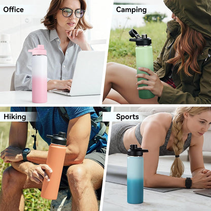 Insulated Water Bottle with Handle, 304 Stainless Steel Water Bottles with Wide Mouth, Double Wall Vacuum Sports Water Bottle, BPA Free, Keep Cold and Hot, 18 Ounces, Black/Gray
