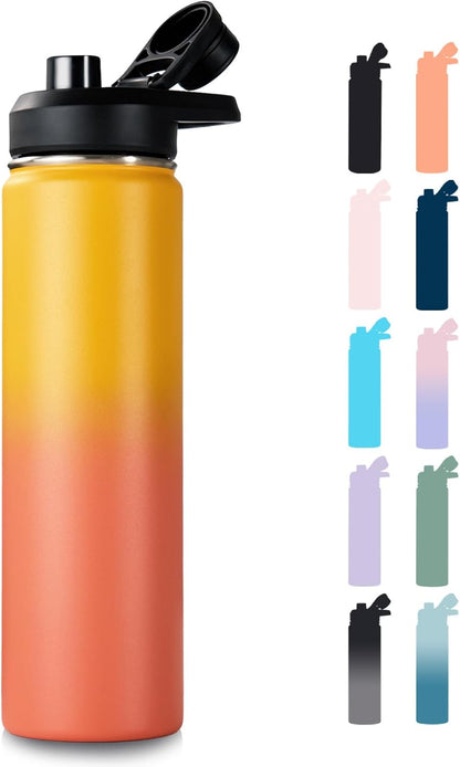 Insulated Water Bottle with Handle, 304 Stainless Steel Water Bottles with Wide Mouth, Double Wall Vacuum Sports Water Bottle, BPA Free, Keep Cold and Hot, 18 Ounces, Black/Gray
