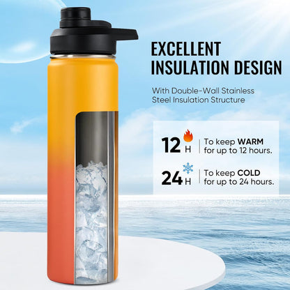 Insulated Water Bottle with Handle, 304 Stainless Steel Water Bottles with Wide Mouth, Double Wall Vacuum Sports Water Bottle, BPA Free, Keep Cold and Hot, 18 Ounces, Black/Gray