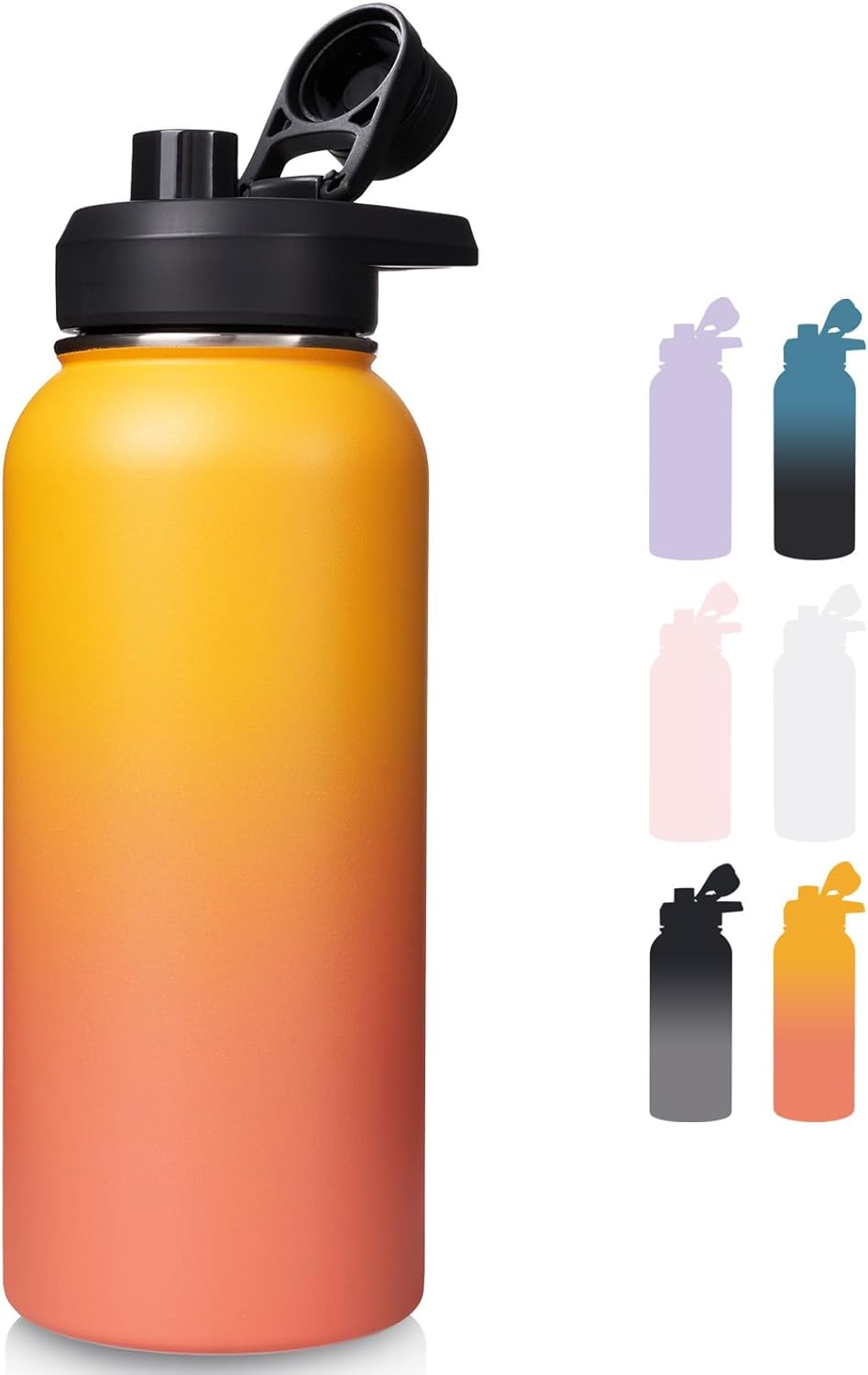 Insulated Water Bottle with Handle, 304 Stainless Steel Water Bottles with Wide Mouth, Double Wall Vacuum Sports Water Bottle, BPA Free, Keep Cold and Hot, 18 Ounces, Black/Gray