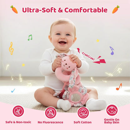 Car Seat Toys for Babies, Spiral Hanging Toys Stroller Activity Toys, Pink Sensory Baby Plush Carseat Toys Baby Toys Newborn Essentials for 0 3 6 12 Months