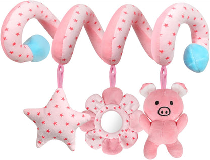 Car Seat Toys for Babies, Spiral Hanging Toys Stroller Activity Toys, Pink Sensory Baby Plush Carseat Toys Baby Toys Newborn Essentials for 0 3 6 12 Months