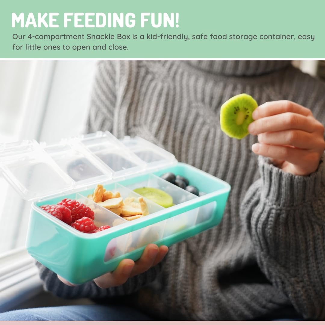Snackle Box | 4-Compartment Snack Container with Individual Lids, BPA-Free Food Storage for Travel, School & On-the-Go Snacks, Kids & Family Organizer (Blue)