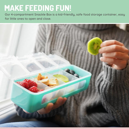 Snackle Box | 4-Compartment Snack Container with Individual Lids, BPA-Free Food Storage for Travel, School & On-the-Go Snacks, Kids & Family Organizer (Blue)