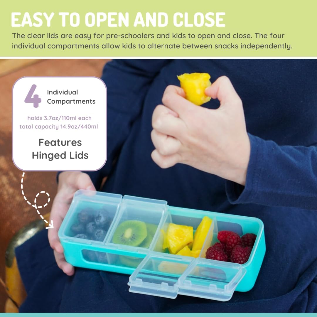Snackle Box | 4-Compartment Snack Container with Individual Lids, BPA-Free Food Storage for Travel, School & On-the-Go Snacks, Kids & Family Organizer (Blue)