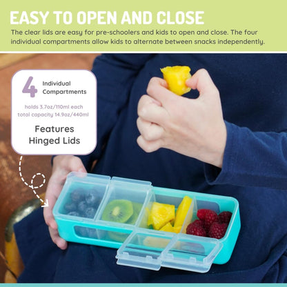 Snackle Box | 4-Compartment Snack Container with Individual Lids, BPA-Free Food Storage for Travel, School & On-the-Go Snacks, Kids & Family Organizer (Blue)