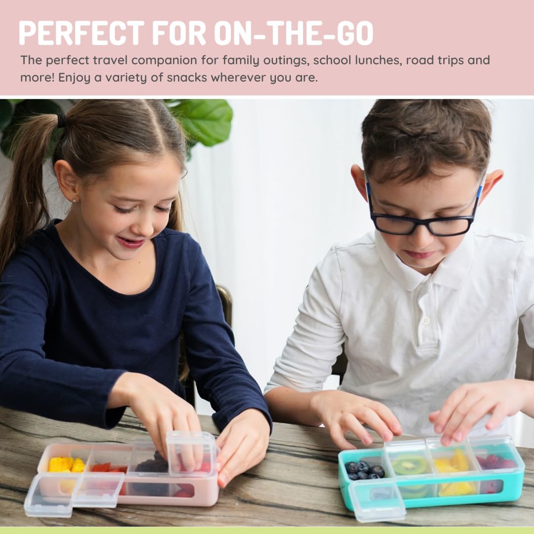 Snackle Box | 4-Compartment Snack Container with Individual Lids, BPA-Free Food Storage for Travel, School & On-the-Go Snacks, Kids & Family Organizer (Blue)