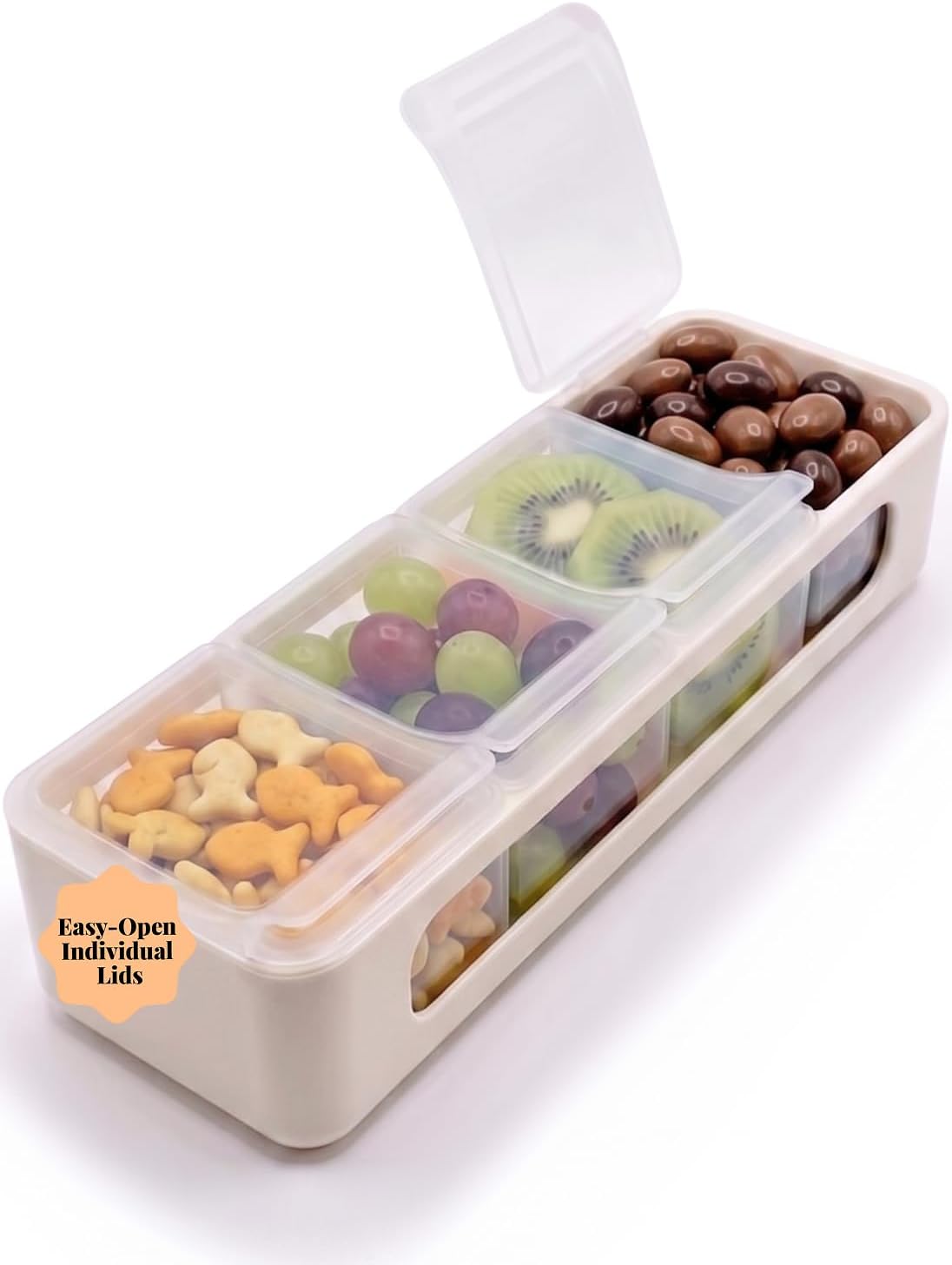 Snackle Box | 4-Compartment Snack Container with Individual Lids, BPA-Free Food Storage for Travel, School & On-the-Go Snacks, Kids & Family Organizer (Blue)