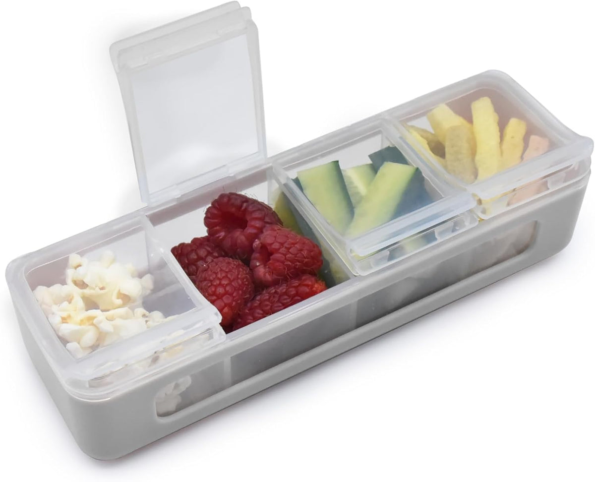 Snackle Box | 4-Compartment Snack Container with Individual Lids, BPA-Free Food Storage for Travel, School & On-the-Go Snacks, Kids & Family Organizer (Blue)