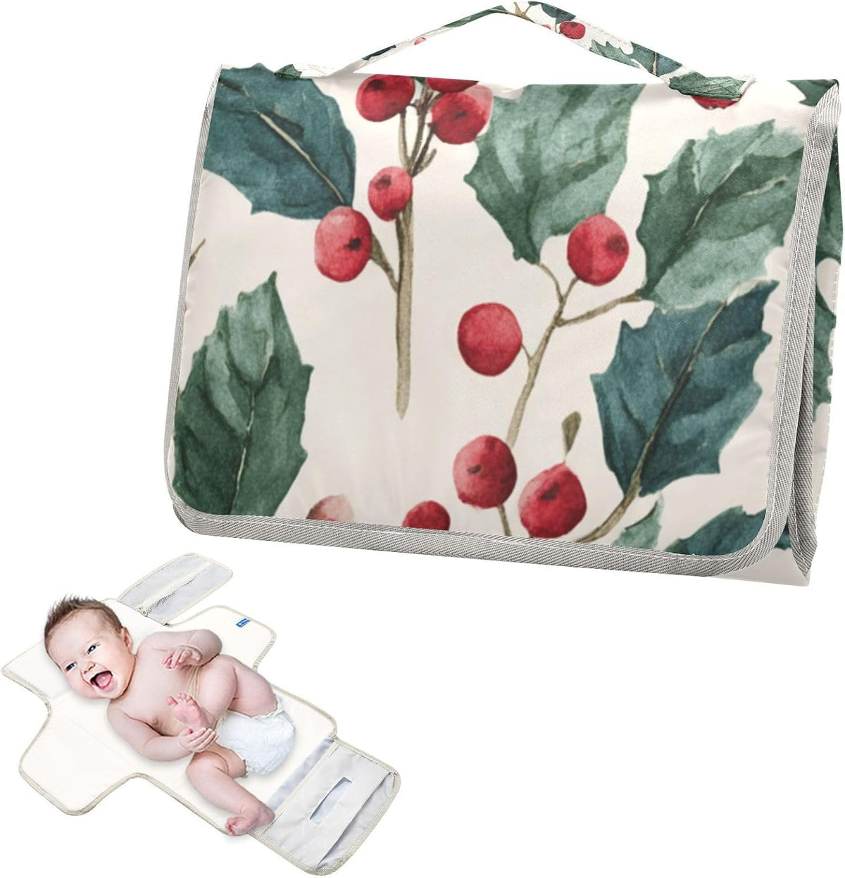 Portable Diaper Changing Pad Waterproof Foldable Travel Changing Mat with Built-in Pillow for Newborn Girls Boys Toddlers Moms Dads Parents Cherry Blossom - Colors B