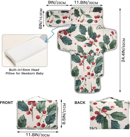 Portable Diaper Changing Pad Waterproof Foldable Travel Changing Mat with Built-in Pillow for Newborn Girls Boys Toddlers Moms Dads Parents Cherry Blossom - Colors B
