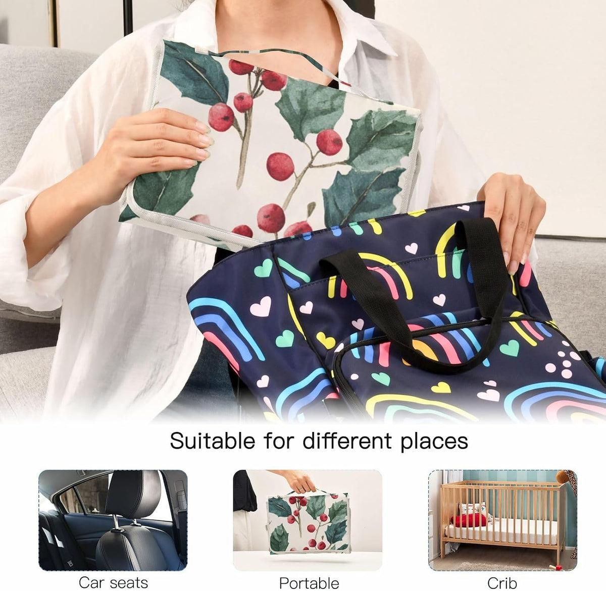 Portable Diaper Changing Pad Waterproof Foldable Travel Changing Mat with Built-in Pillow for Newborn Girls Boys Toddlers Moms Dads Parents Cherry Blossom - Colors B