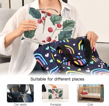 Portable Diaper Changing Pad Waterproof Foldable Travel Changing Mat with Built-in Pillow for Newborn Girls Boys Toddlers Moms Dads Parents Cherry Blossom - Colors B