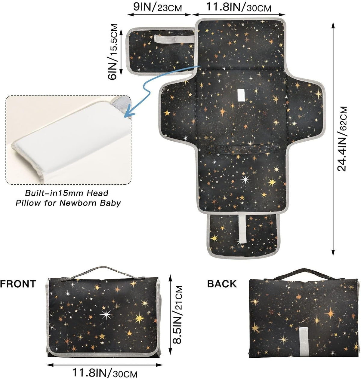 Portable Diaper Changing Pad Waterproof Foldable Travel Changing Mat with Built-in Pillow for Newborn Girls Boys Toddlers Moms Dads Parents Cherry Blossom - Colors B