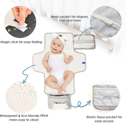 Portable Diaper Changing Pad Waterproof Foldable Travel Changing Mat with Built-in Pillow for Newborn Girls Boys Toddlers Moms Dads Parents Cherry Blossom - Colors B