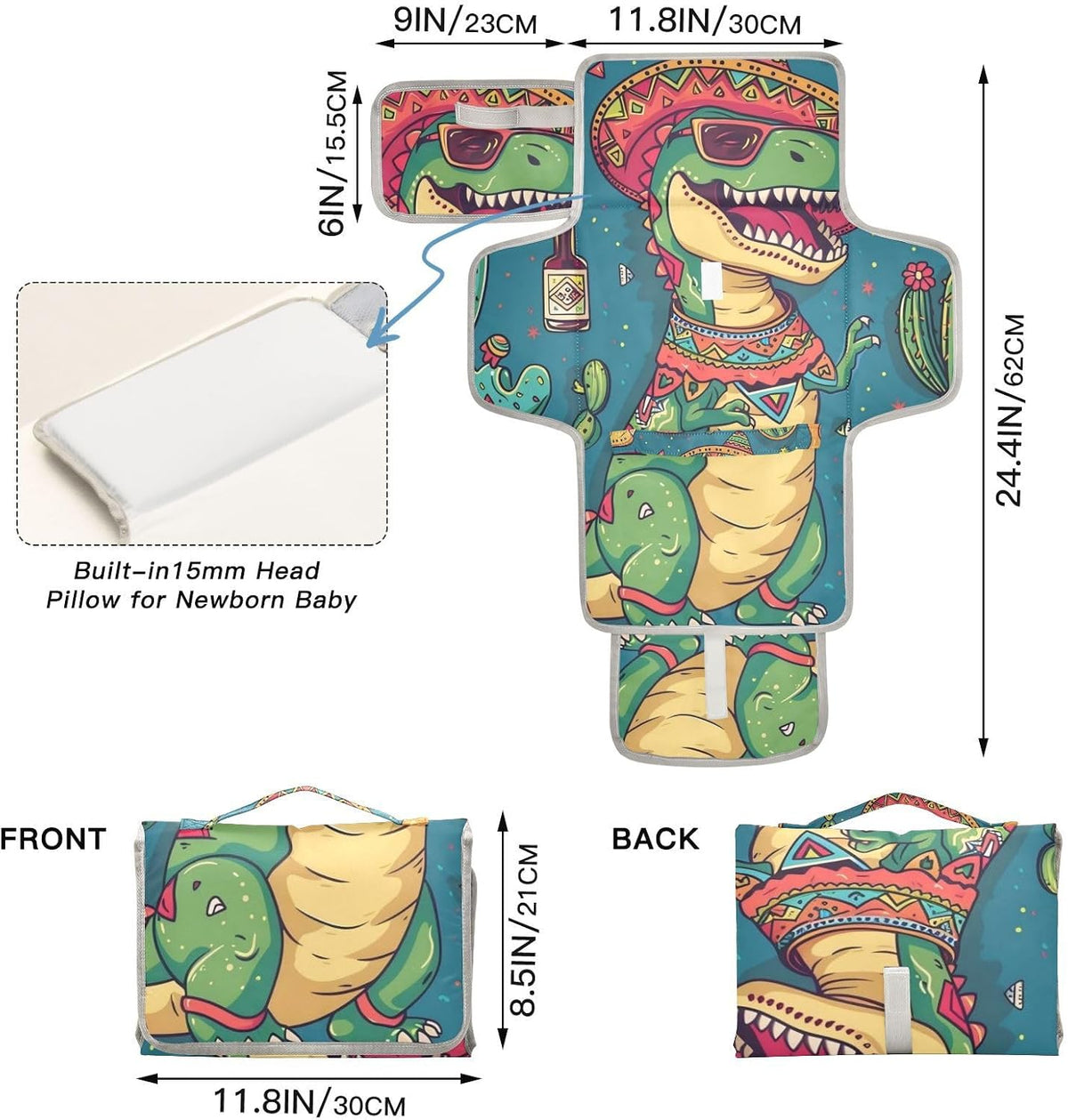 Portable Diaper Changing Pad Waterproof Foldable Travel Changing Mat with Built-in Pillow for Newborn Girls Boys Toddlers Moms Dads Parents Cherry Blossom - Colors B