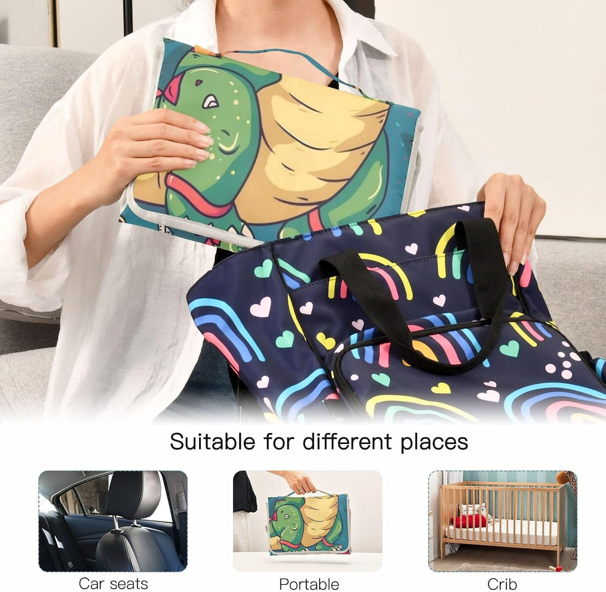 Portable Diaper Changing Pad Waterproof Foldable Travel Changing Mat with Built-in Pillow for Newborn Girls Boys Toddlers Moms Dads Parents Cherry Blossom - Colors B