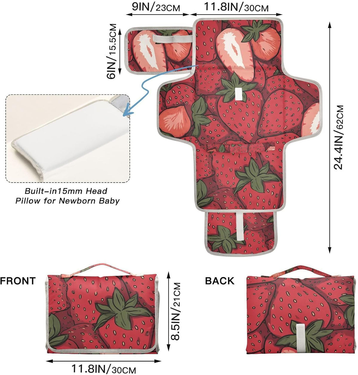 Portable Diaper Changing Pad Waterproof Foldable Travel Changing Mat with Built-in Pillow for Newborn Girls Boys Toddlers Moms Dads Parents Cherry Blossom - Colors B