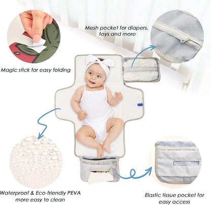 Portable Diaper Changing Pad Waterproof Foldable Travel Changing Mat with Built-in Pillow for Newborn Girls Boys Toddlers Moms Dads Parents Cherry Blossom - Colors B
