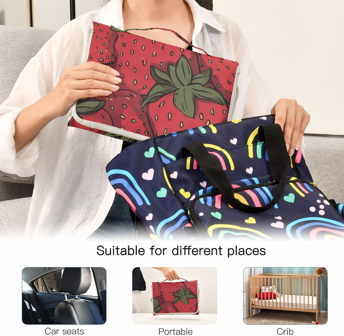 Portable Diaper Changing Pad Waterproof Foldable Travel Changing Mat with Built-in Pillow for Newborn Girls Boys Toddlers Moms Dads Parents Cherry Blossom - Colors B