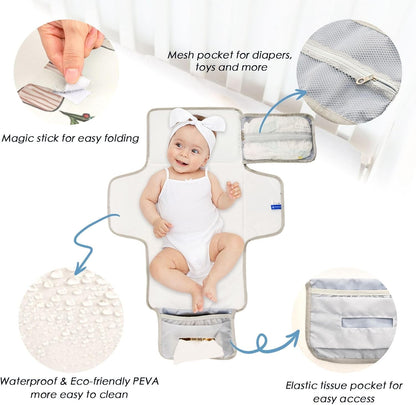 Portable Diaper Changing Pad Waterproof Foldable Travel Changing Mat with Built-in Pillow for Newborn Girls Boys Toddlers Moms Dads Parents Cherry Blossom - Colors B