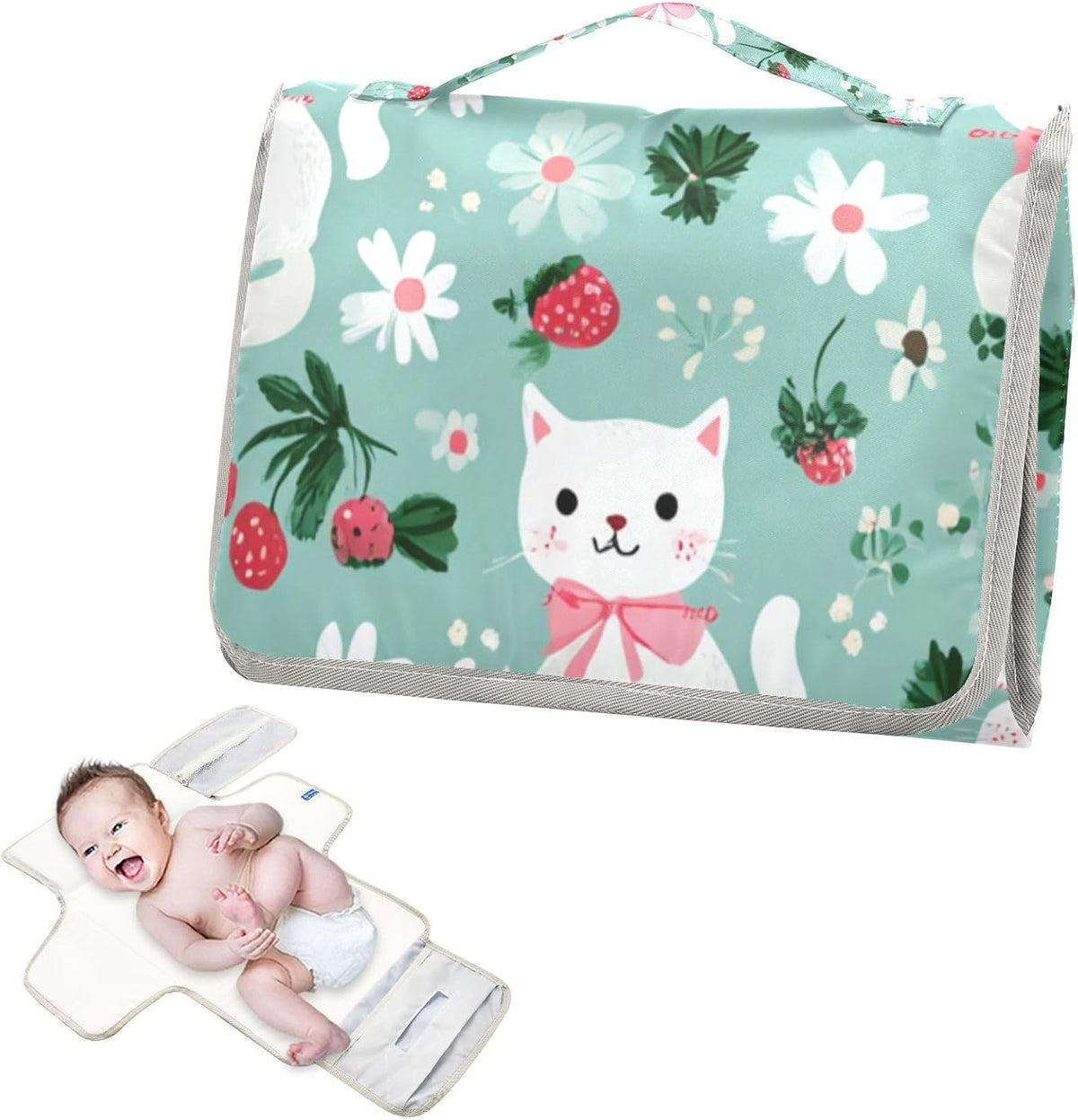 Portable Diaper Changing Pad Waterproof Foldable Travel Changing Mat with Built-in Pillow for Newborn Girls Boys Toddlers Moms Dads Parents Cherry Blossom - Colors B