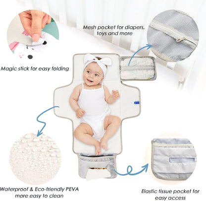 Portable Diaper Changing Pad Waterproof Foldable Travel Changing Mat with Built-in Pillow for Newborn Girls Boys Toddlers Moms Dads Parents Cherry Blossom - Colors B