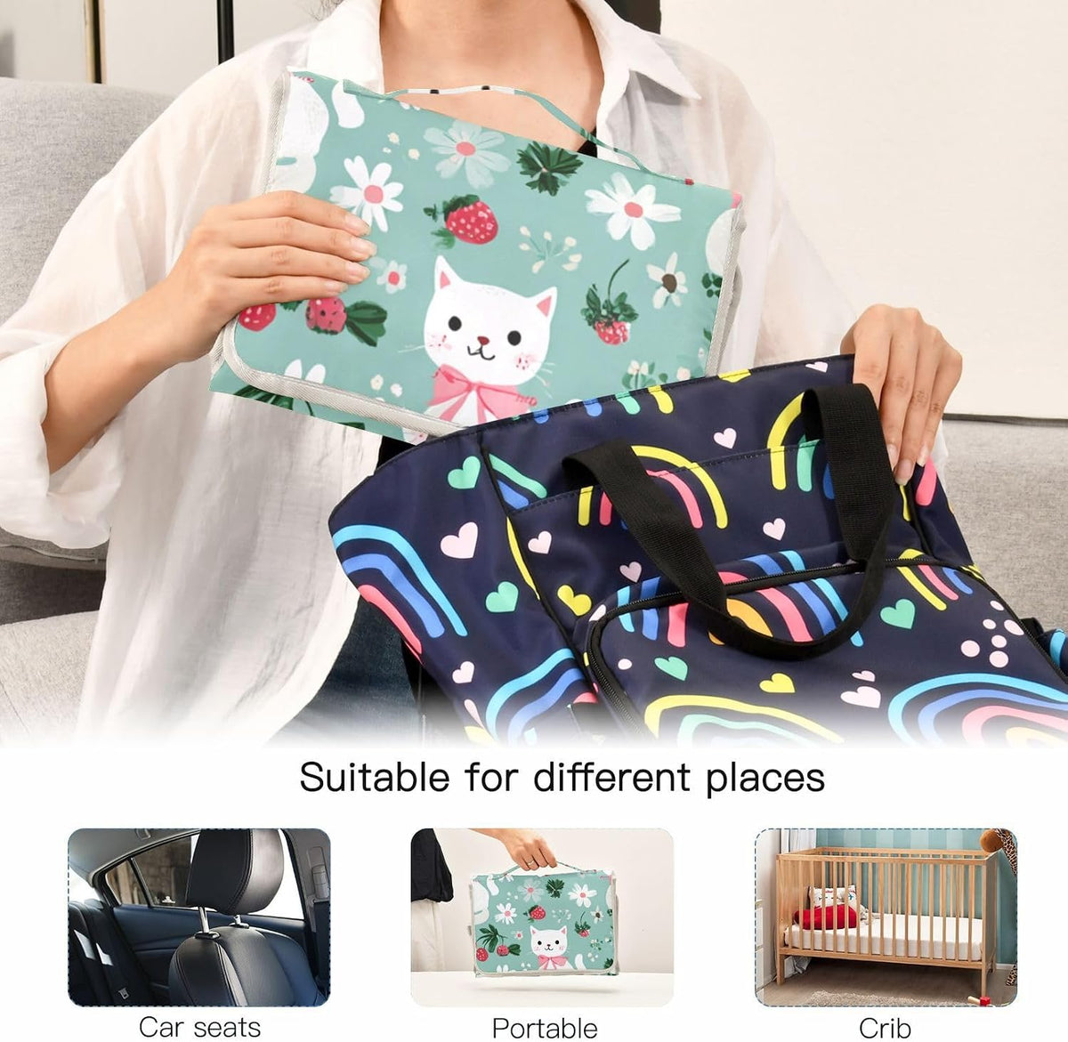 Portable Diaper Changing Pad Waterproof Foldable Travel Changing Mat with Built-in Pillow for Newborn Girls Boys Toddlers Moms Dads Parents Cherry Blossom - Colors B