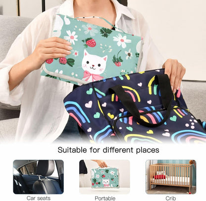 Portable Diaper Changing Pad Waterproof Foldable Travel Changing Mat with Built-in Pillow for Newborn Girls Boys Toddlers Moms Dads Parents Cherry Blossom - Colors B