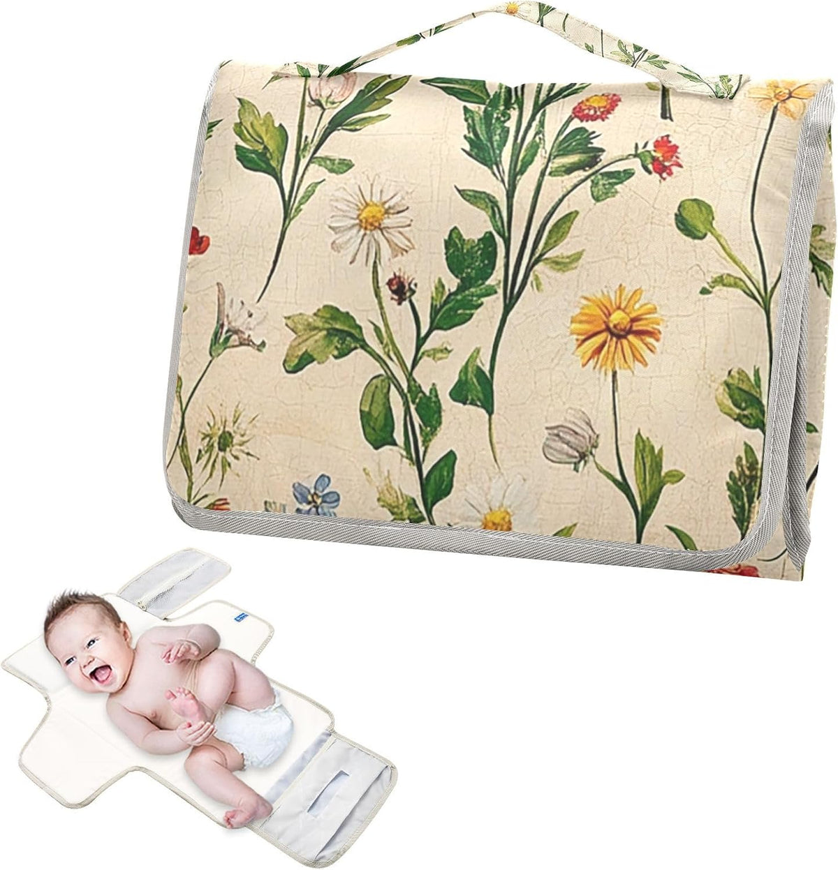 Portable Diaper Changing Pad Waterproof Foldable Travel Changing Mat with Built-in Pillow for Newborn Girls Boys Toddlers Moms Dads Parents Cherry Blossom - Colors B