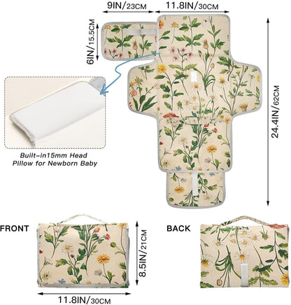 Portable Diaper Changing Pad Waterproof Foldable Travel Changing Mat with Built-in Pillow for Newborn Girls Boys Toddlers Moms Dads Parents Cherry Blossom - Colors B