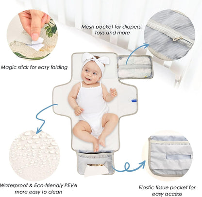 Portable Diaper Changing Pad Waterproof Foldable Travel Changing Mat with Built-in Pillow for Newborn Girls Boys Toddlers Moms Dads Parents Cherry Blossom - Colors B