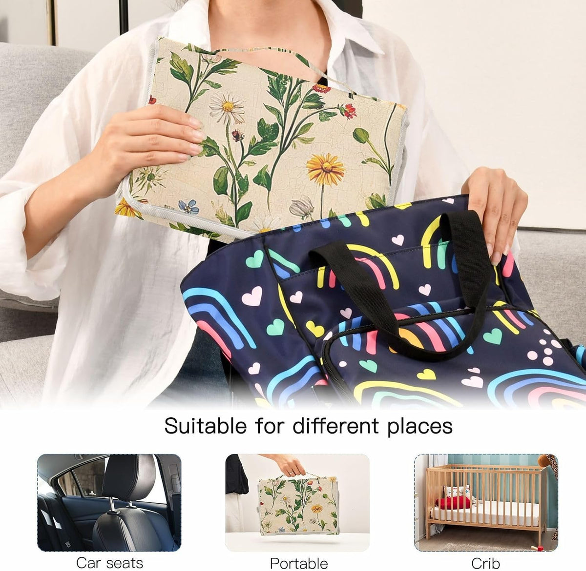Portable Diaper Changing Pad Waterproof Foldable Travel Changing Mat with Built-in Pillow for Newborn Girls Boys Toddlers Moms Dads Parents Cherry Blossom - Colors B