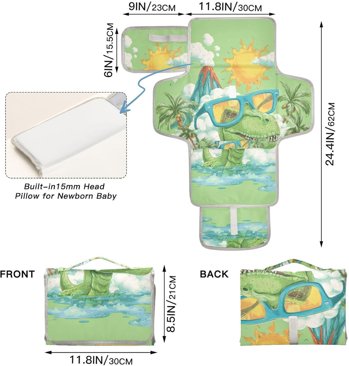 Portable Diaper Changing Pad Waterproof Foldable Travel Changing Mat with Built-in Pillow for Newborn Girls Boys Toddlers Moms Dads Parents Cherry Blossom - Colors B