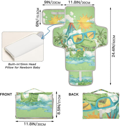 Portable Diaper Changing Pad Waterproof Foldable Travel Changing Mat with Built-in Pillow for Newborn Girls Boys Toddlers Moms Dads Parents Cherry Blossom - Colors B