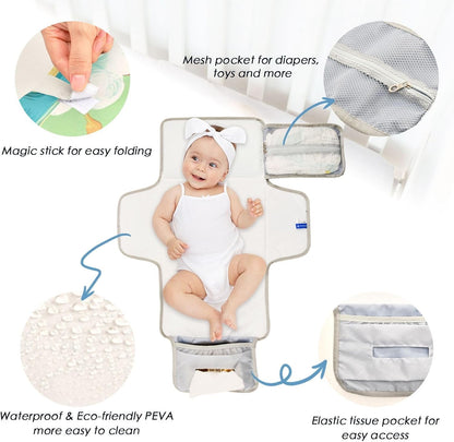 Portable Diaper Changing Pad Waterproof Foldable Travel Changing Mat with Built-in Pillow for Newborn Girls Boys Toddlers Moms Dads Parents Cherry Blossom - Colors B