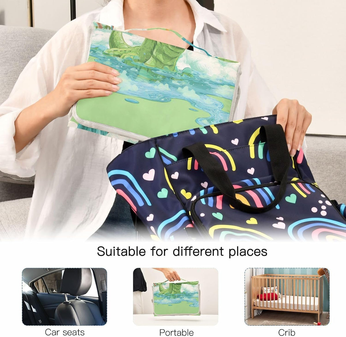 Portable Diaper Changing Pad Waterproof Foldable Travel Changing Mat with Built-in Pillow for Newborn Girls Boys Toddlers Moms Dads Parents Cherry Blossom - Colors B