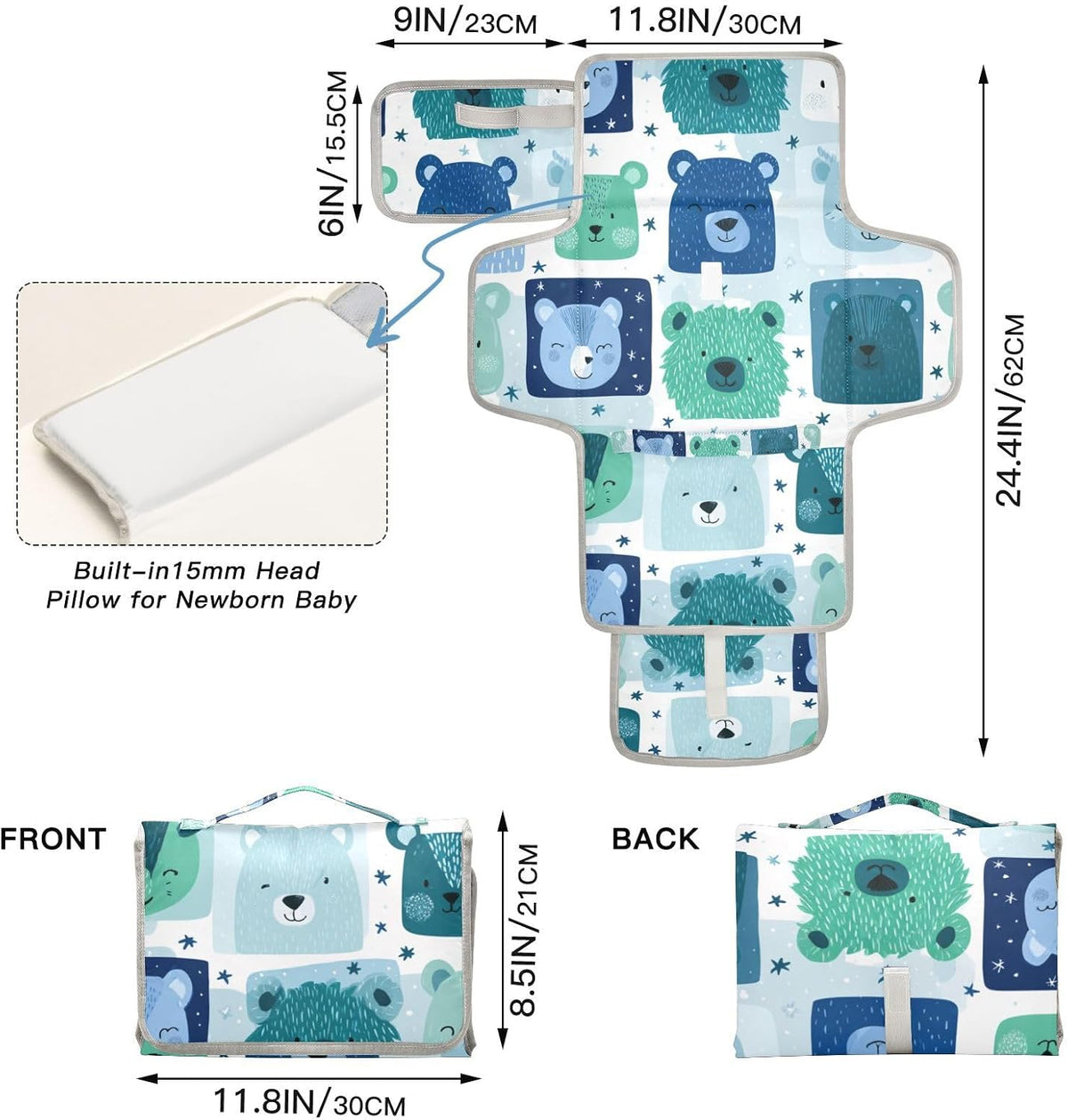 Portable Diaper Changing Pad Waterproof Foldable Travel Changing Mat with Built-in Pillow for Newborn Girls Boys Toddlers Moms Dads Parents Cherry Blossom - Colors B